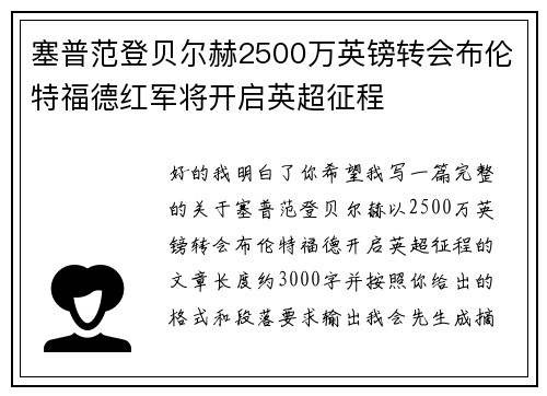 塞普范登贝尔赫2500万英镑转会布伦特福德红军将开启英超征程 塞普范登贝尔赫2500万英镑转会布伦特福德红军将开启英超征程